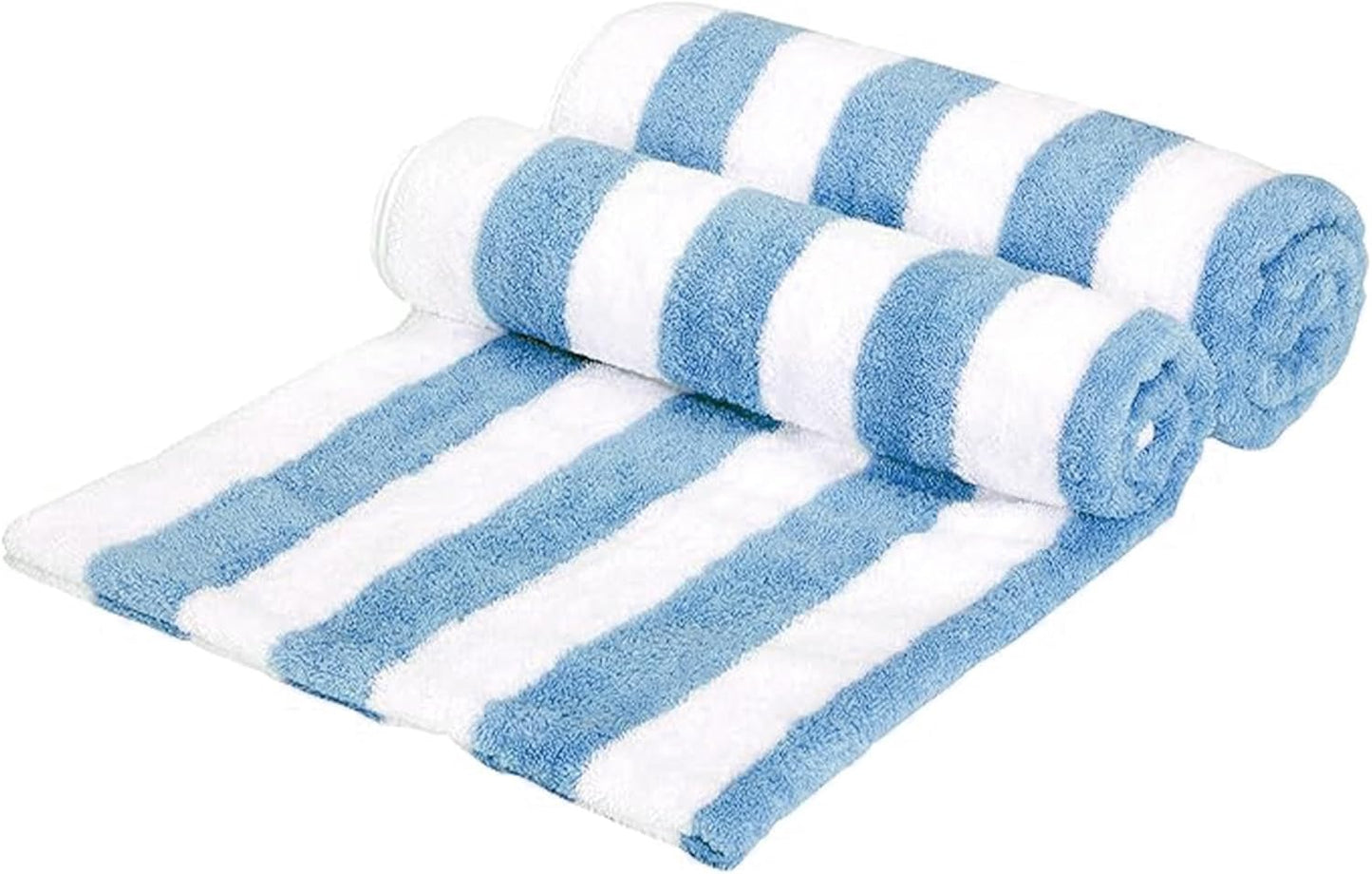 Soft & Absorbent Beach Towels - 100% Cotton Cabana Stripe | Quick Dry, Large 30" x 60", Sky Blue, 4-Pack