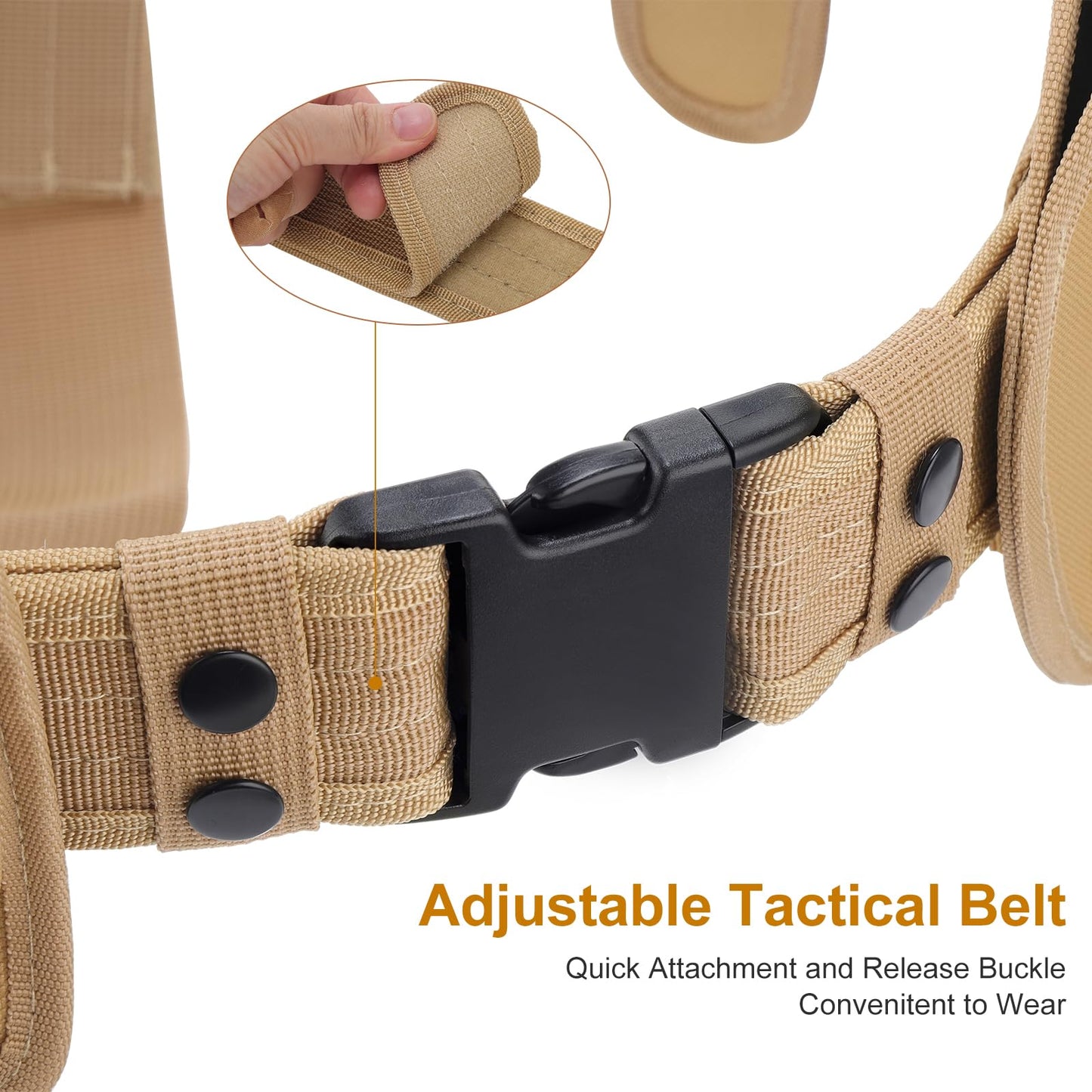 abcGoodefg Modular Equipment System Security Utility Tactical Duty Belt with Components Pouches Bags Holster Gear for Law Enforcement Guard Security Hunting (10 PCS, Khaki)