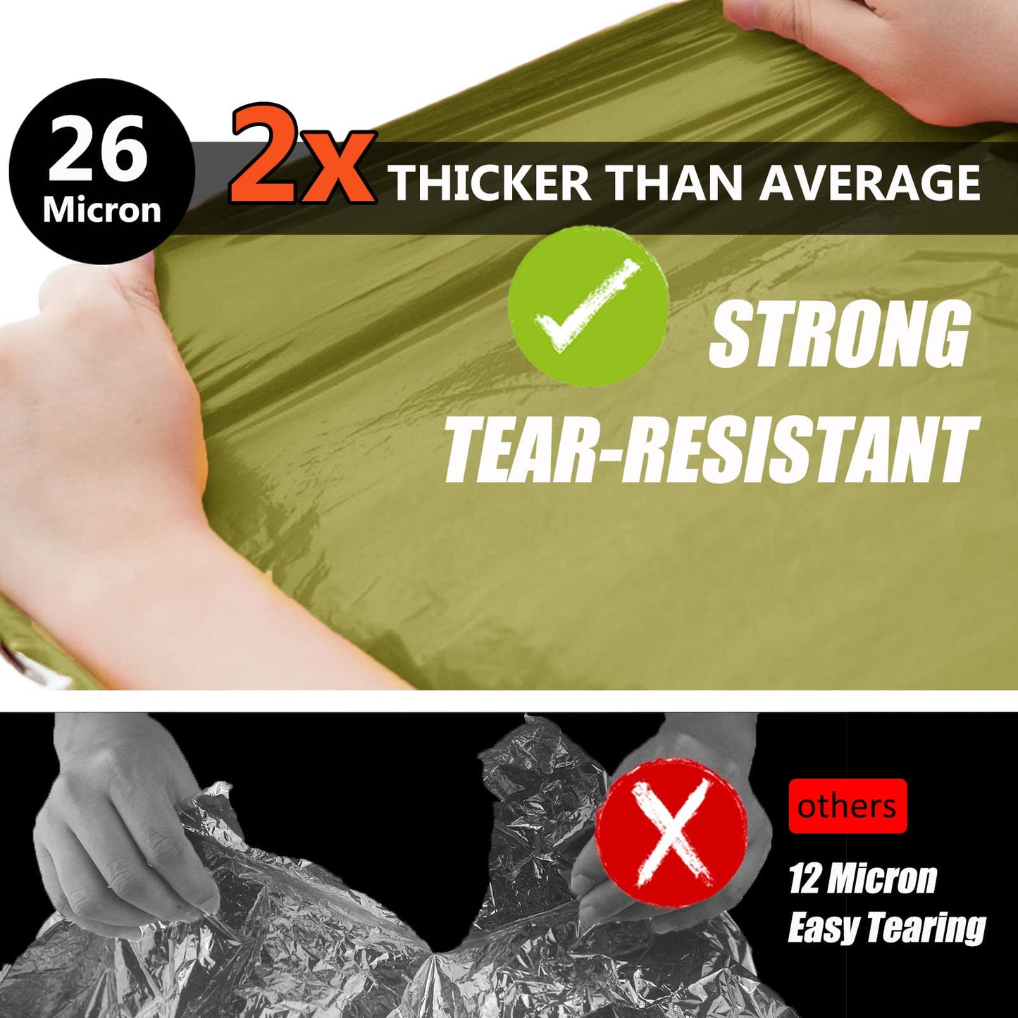 Frelaxy Extra-Thick Emergency Tent, Compact Survival Tent with Whistle, Upgraded Paracord, Storage Pouch, and EVA Case, 2 Person Emergency Shelter for Backpacking, Hiking (Army Green - 2 Pack)