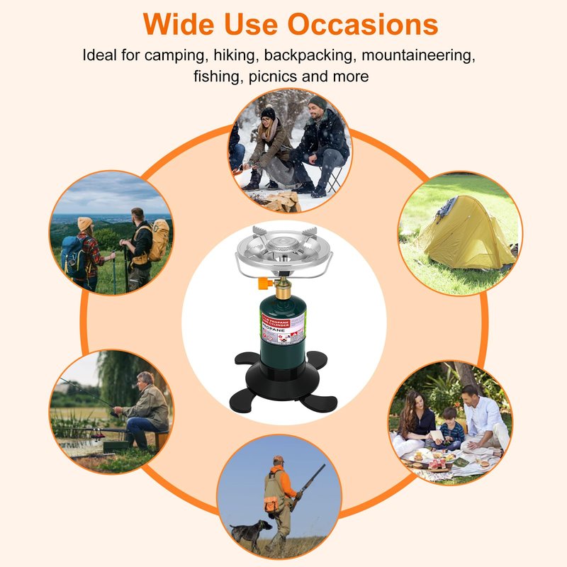 Camping Stove Propane Burner, Portable Camp Stove with Foldable Gas Tank Base, Adjustable Flame Backpacking Cooker for Camping, Small Single Burner Propane Stoves Kit for Hiking Tent Outdoor Cooking