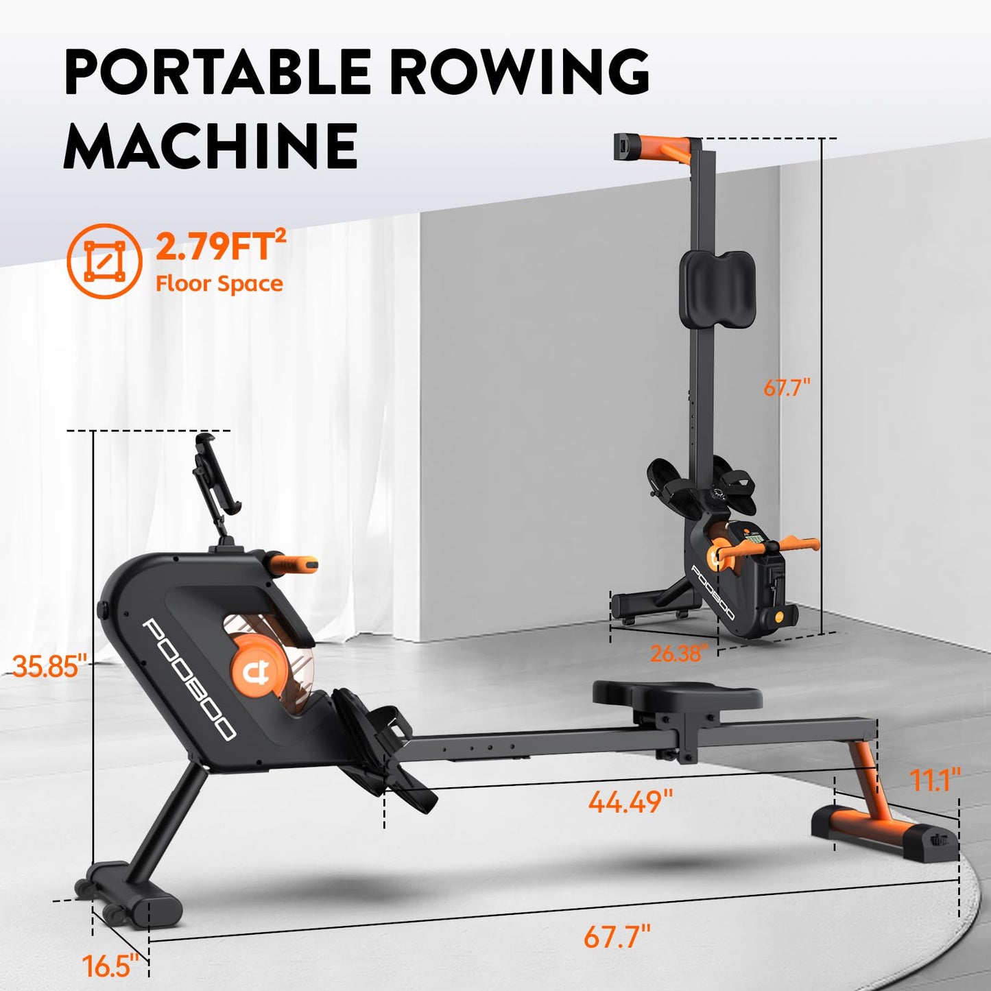 pooboo Rowing Machine, Max 350 LBS Magnetic Rower with LCD Monitor, Tablet Holder, Upgraded Rowing Machines for Home use