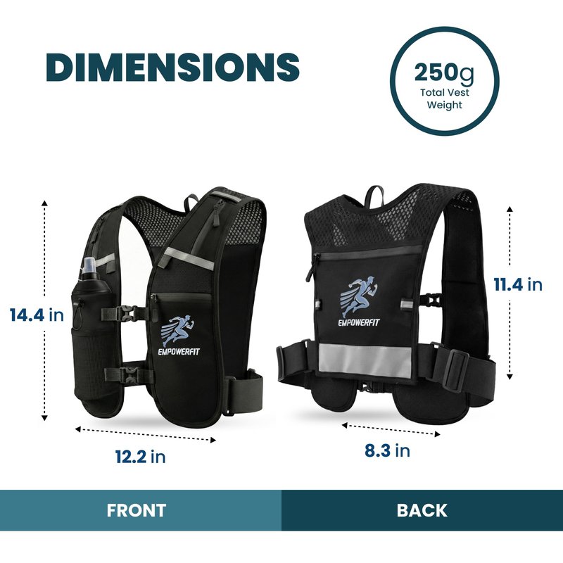 EMPOWERFIT Running Hydration Vest with 500ml Soft Bottle – Lightweight Running Pack for Men & Women, Breathable Mesh, Reflective, 6 Pockets
