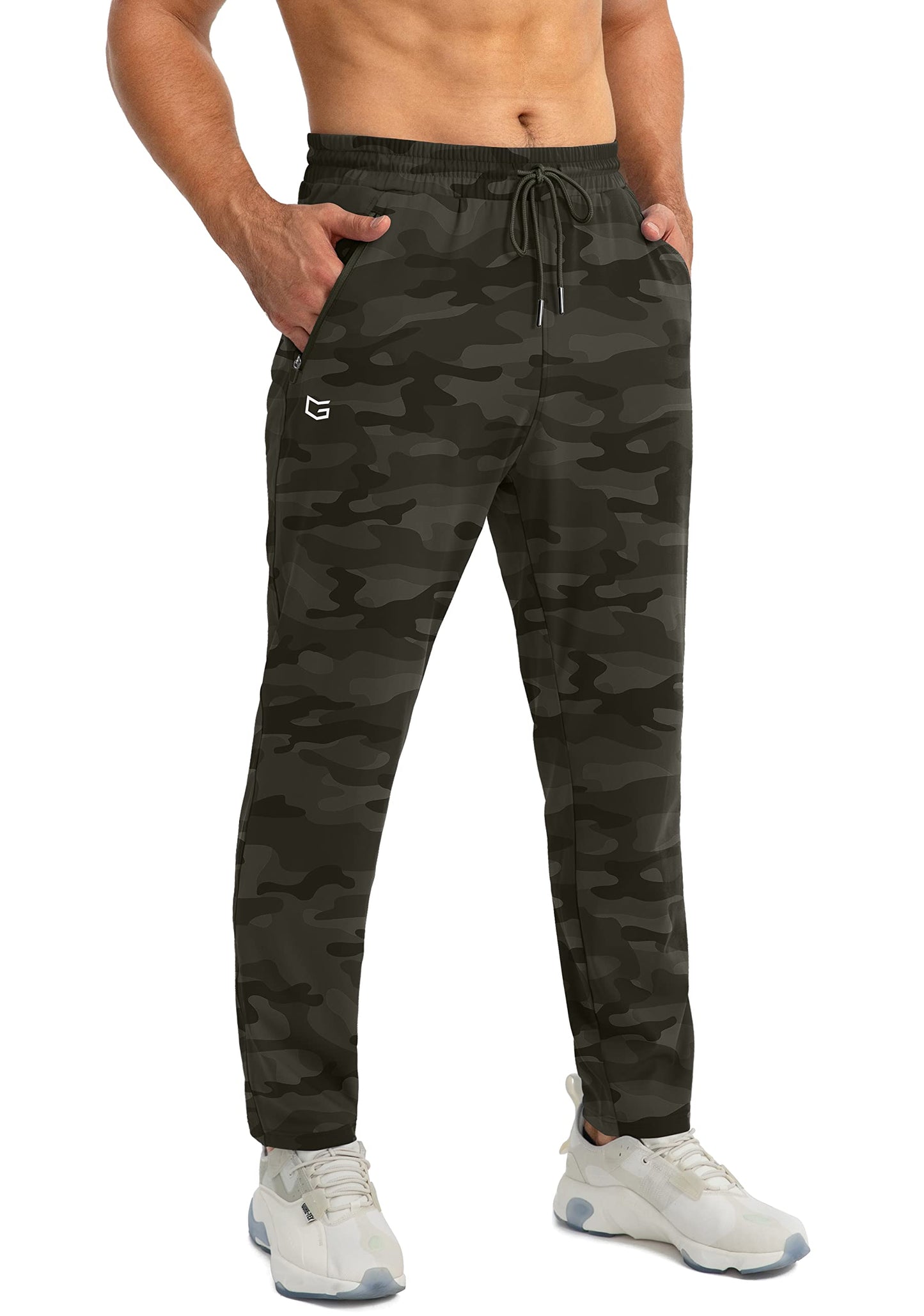 G Gradual Men's Sweatpants with Zipper Pockets Tapered Joggers for Men Athletic Pants for Workout, Jogging, Running (Green Camo, 3X-Large)