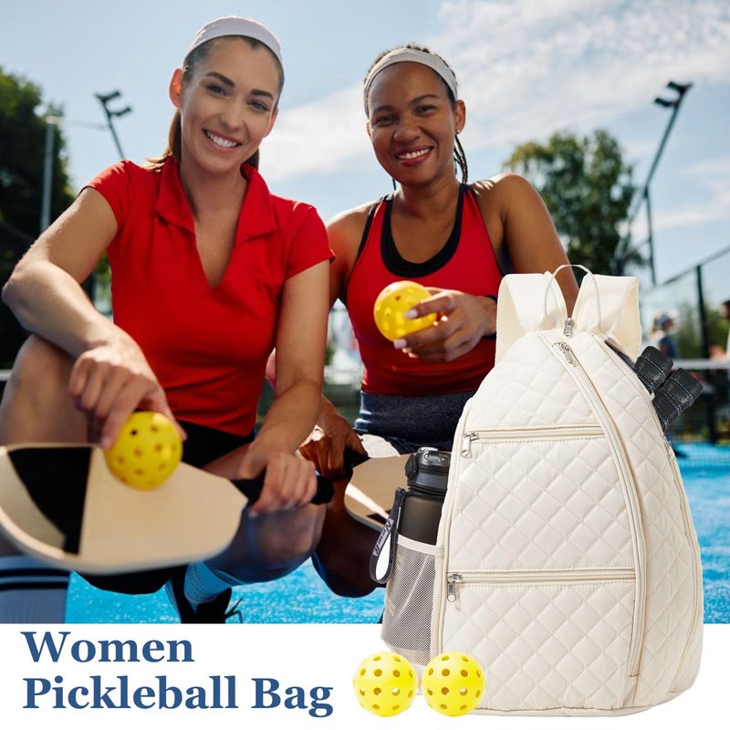 LANBX Pickleball Bag, Pickelball Sling Backpack Crossbody Quilted Bags for Men Women, Holds Pickleball Paddle Tennis Badminton Rackets (Beige)