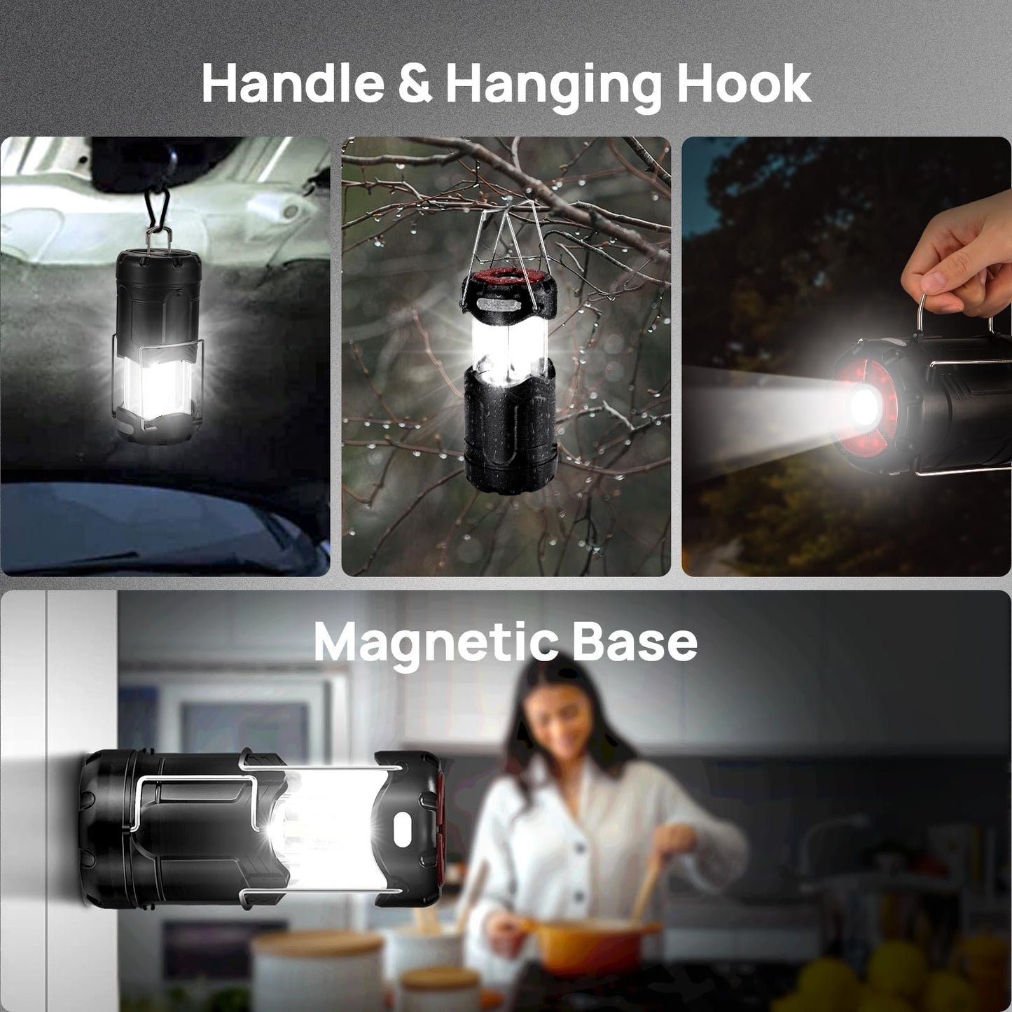 Collapsible LED Camping Lantern, Consciot USB C Rechargeable and Battery Powered 2-in-1 Emergency Light with Flashlight and Magnetic Base, Power Outages Hurricane Supplies Survival Kits