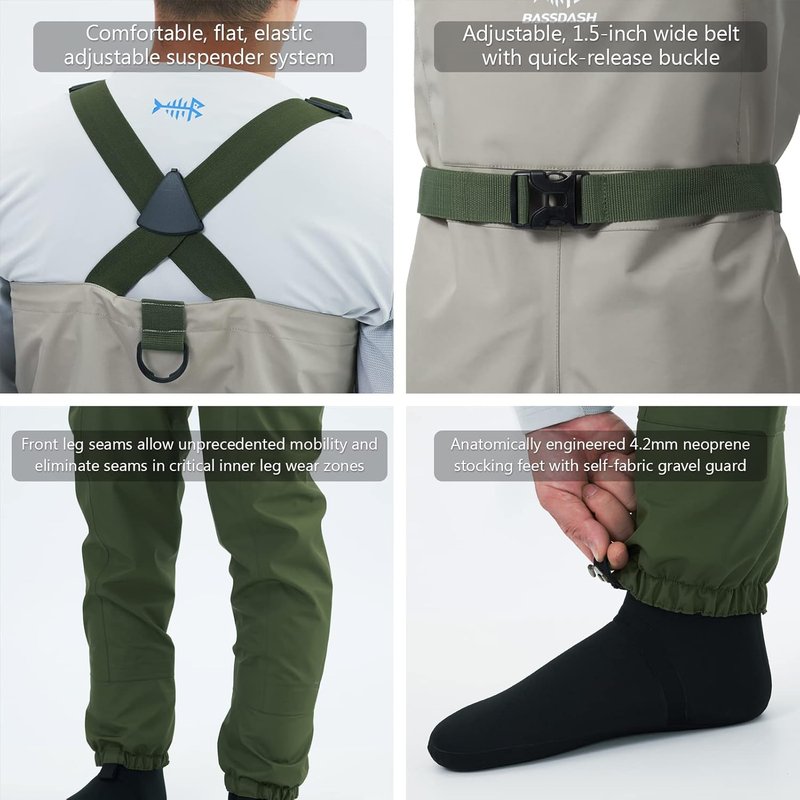 BASSDASH IMMERSE Men's Breathable Fly Fishing Waders - Waterproof Lightweight Chest Wader