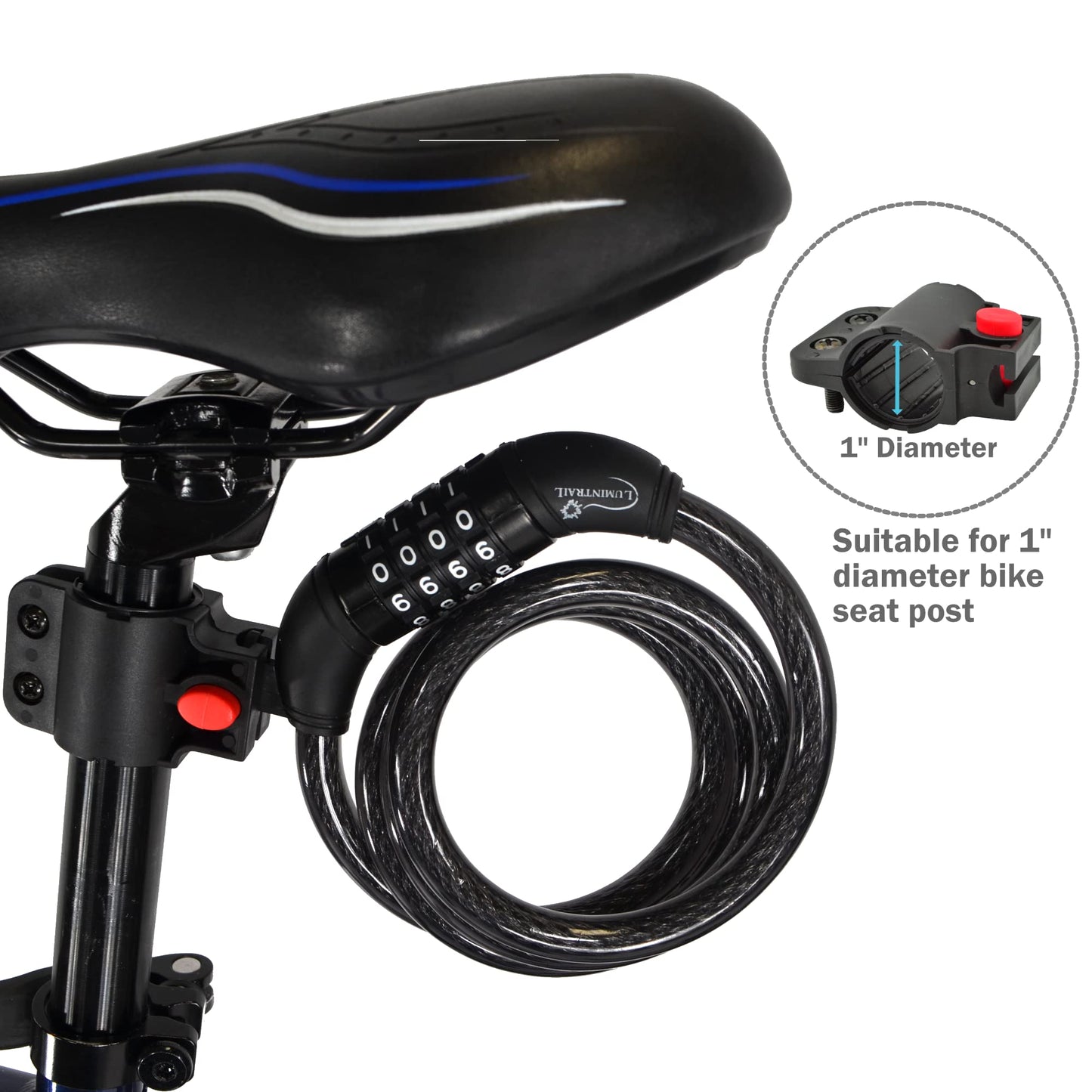 Lumintrail Combination Bike Lock Cable for Bike Accessories - 10ft Bike Locks Heavy Duty Anti Theft with Combinations - Bike Cable Lock Combination with Mounting Bracket (1 Pack, Black)