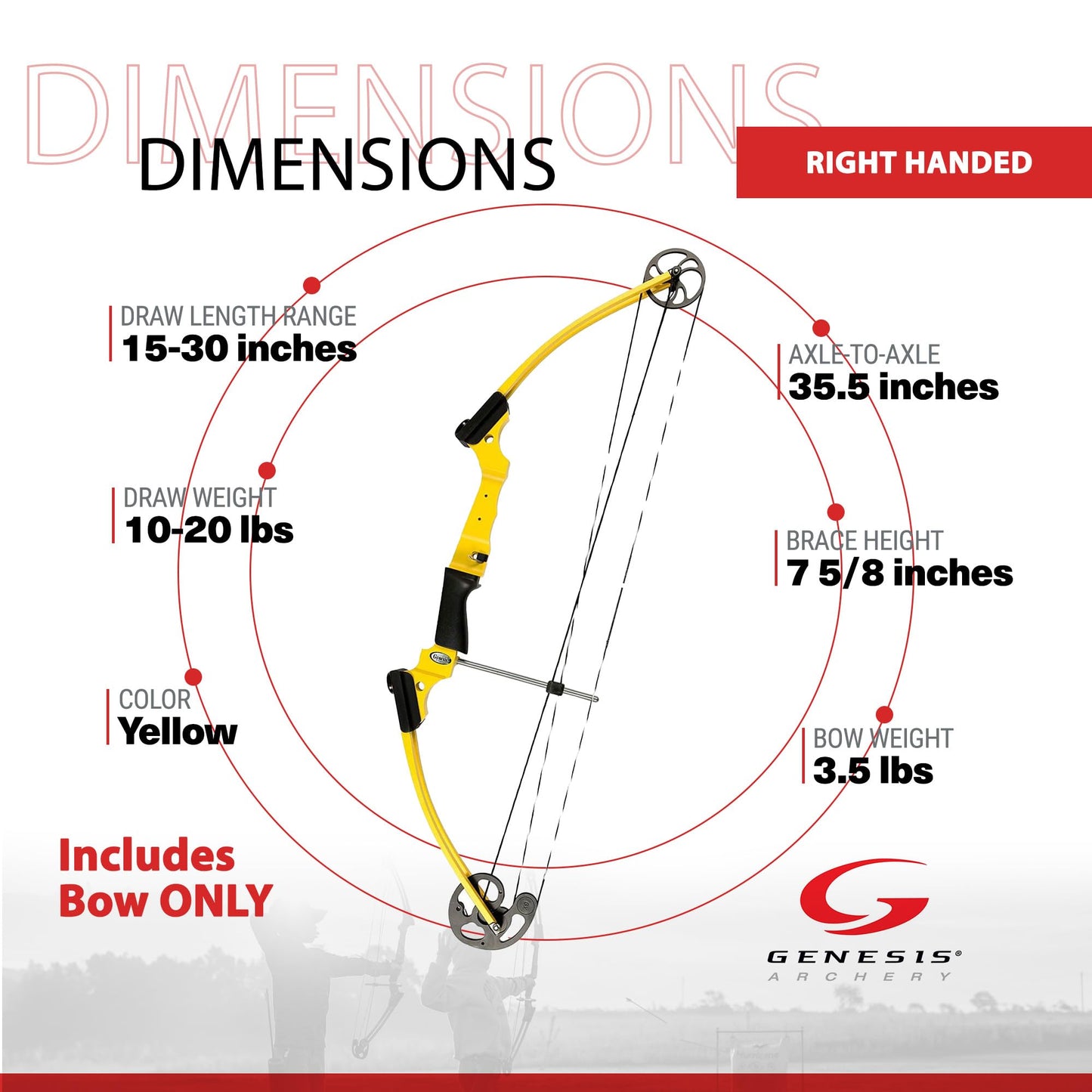 Genesis Archery Original Compound Bow with Adjustable Riser, 15"-30" Draw Length, 10-20 lb Draw Weight, All Skill Levels, Draw Hand - Right, Yellow