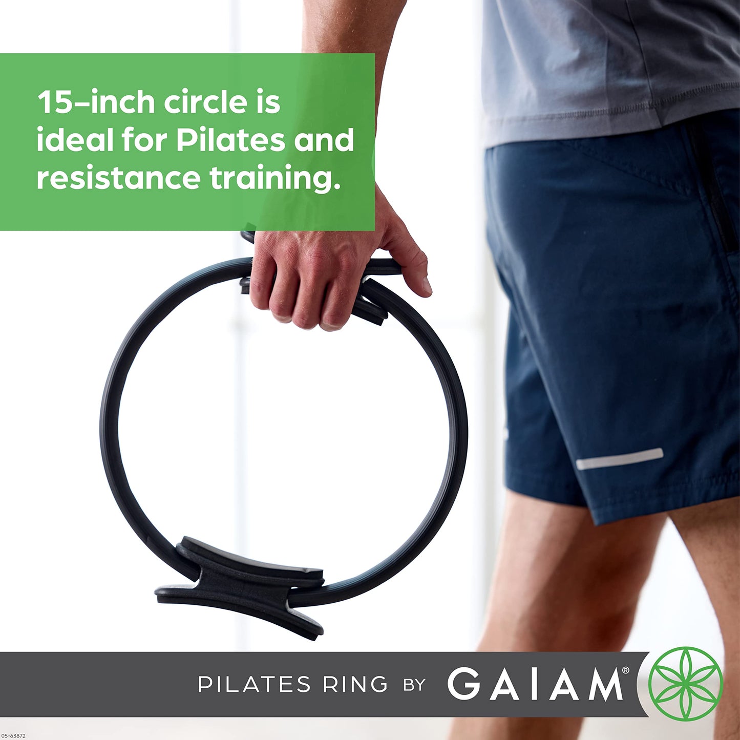 Gaiam Pilates Ring 15" Fitness Circle - Lightweight & Durable Foam Padded Handles | Flexible Resistance Exercise Equipment for Toning Arms, Thighs/Legs & Core, Black