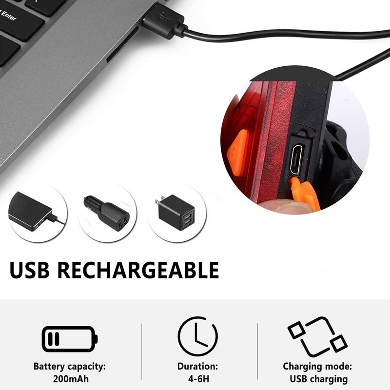 Kisangel USB Rechargeable Bike Tail Light Led Warning Signal Lamp Compact Rear Bicycle Light with Strap and USB Cable for Safe Night Cycling