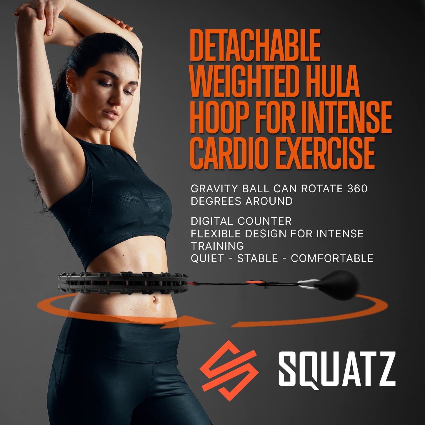 SQUATZ Weighted Smart Hula Hoop - Exercise Hoop with 5 Resistance Bands, 2 Sets of Silent Bearings and Digital Fitness Program, Use for Lower and Upper Body Exercises, Great for Every Body Shape