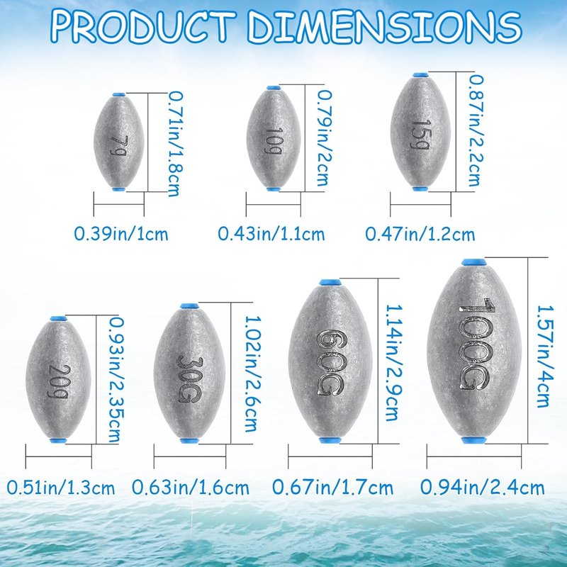 Egg Sinkers Fishing Weights - Lead Oval Bullet Design for Saltwater & Freshwater | 1/4oz to 3oz