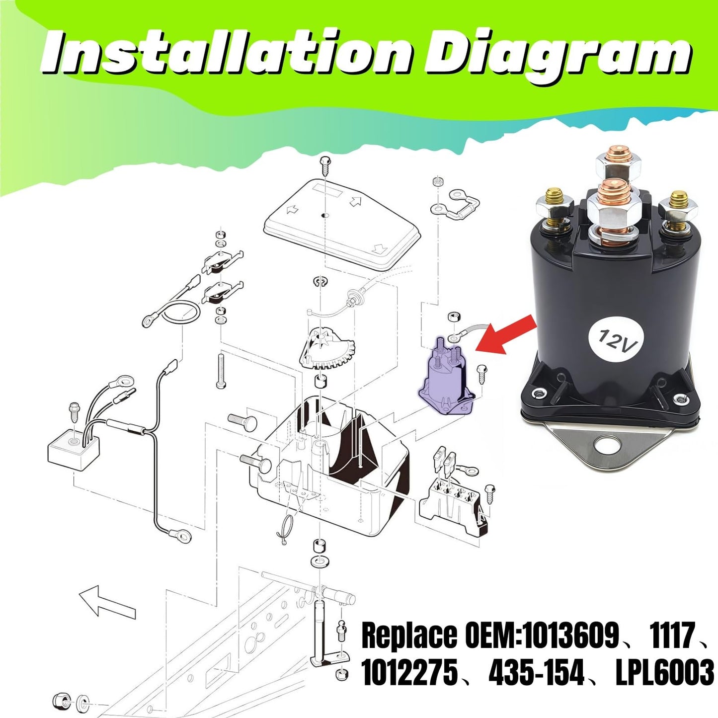 GFHUREB 1013609 12V Golf Cart Solenoid for 1984-up Club Car DS and 2004-up Club Car Precedent Gas Golf carts,Replace OEM 1013609、1117 、1012275、435-154、LPL6003