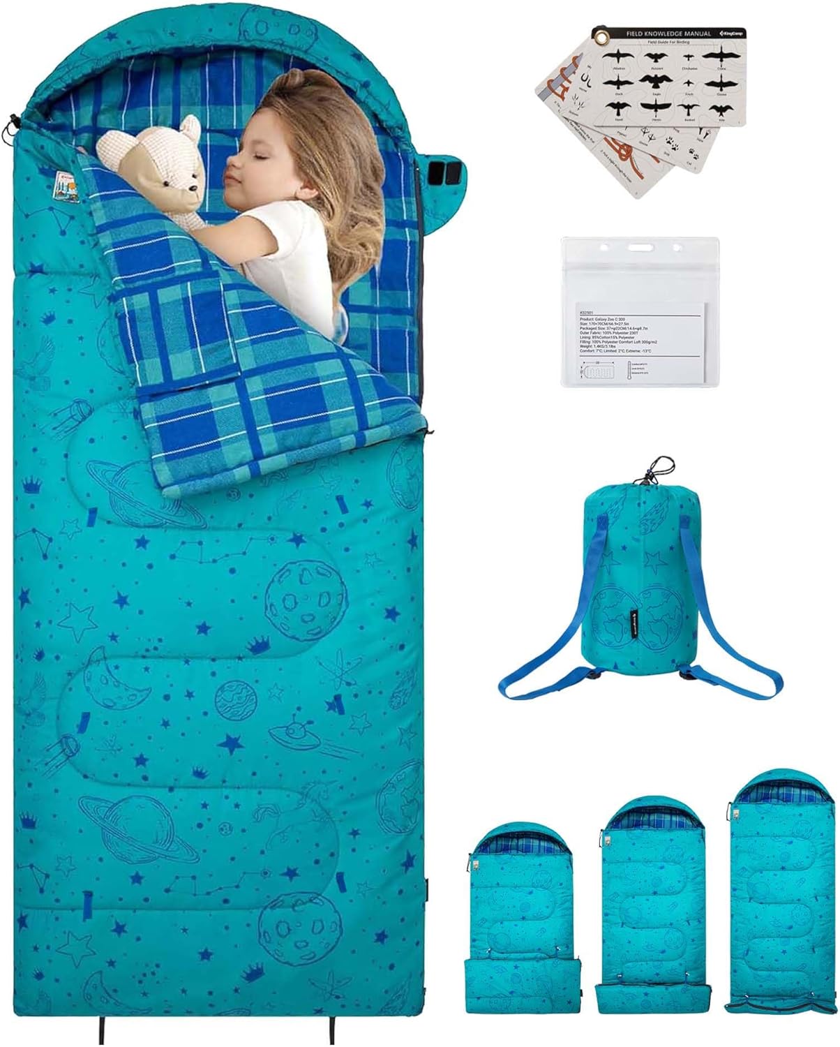 KingCamp Kids Sleeping Bag - Lightweight Waterproof Flannel for Cold Weather | Fits Ages 10-12, 4'7"-5'5" Tall