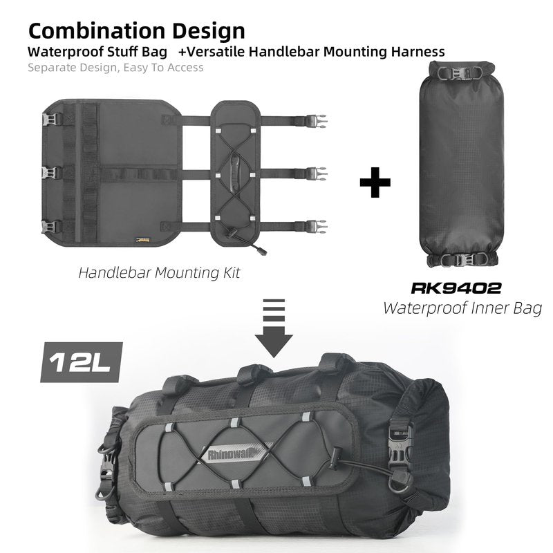 Rhinowalk Bicycle Handlebar Bag, both sides open and folded closed, with waterproof inner pocket, suitable for road bike, mountain bike, etc.
