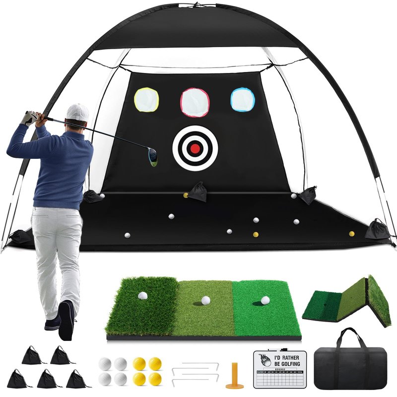 Golf Net, 10x7ft Golf Hitting Aid with Mat, Designed for Outdoor & Indoor Use, Practice Nets for Backyard Driving Real Balls, Ideal Gifts for Men Dad Husband & Golfers (10x7ft)