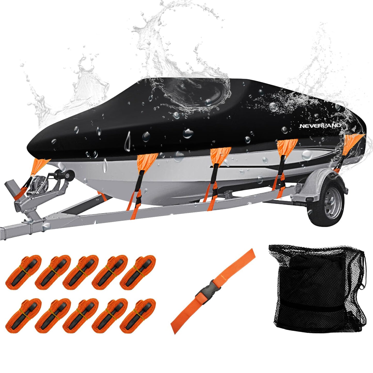NEVERLAND Boat Cover Heavy Duty Marine Grade Polyester Canvas Waterproof Trailerable Boat Cover Fits V Shape/V-Hull and Tri-Hull Runabouts,Pro-STYL,Bass Boat Length 17-19ft, Beam Width up to 102"