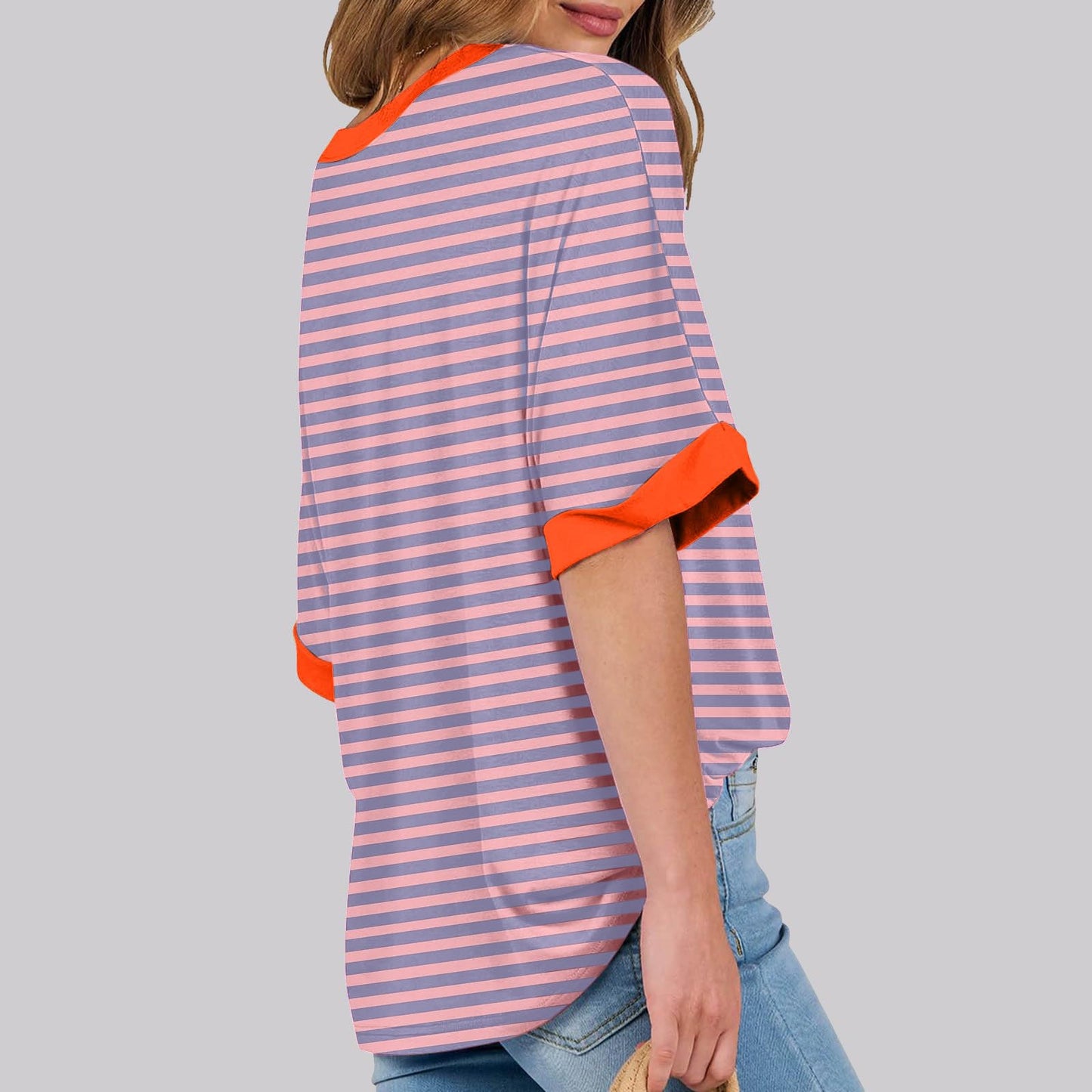 My Orders Prime of Day Deals Today 2024 Deals of The Day Lightning Deals Today Prime Summer Tops for Women 2024 Trendy Color Block Striped Shirt Women Crewneck Half Sleeve Lightweight Loose Blouses