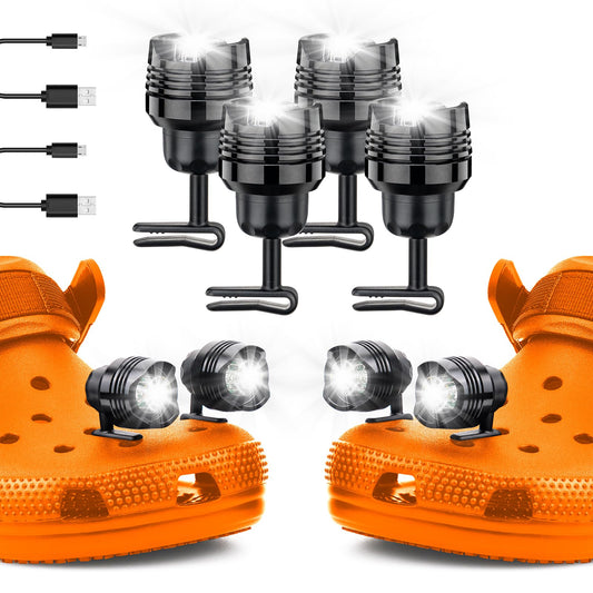 Headlights for Croc - 4pcs LED Croc Lights for Shoes Croc Charm Accessories, IP68 Waterproof for Adults and Kids - Hiking, Walking Dog and Camping Gear Essentials Black