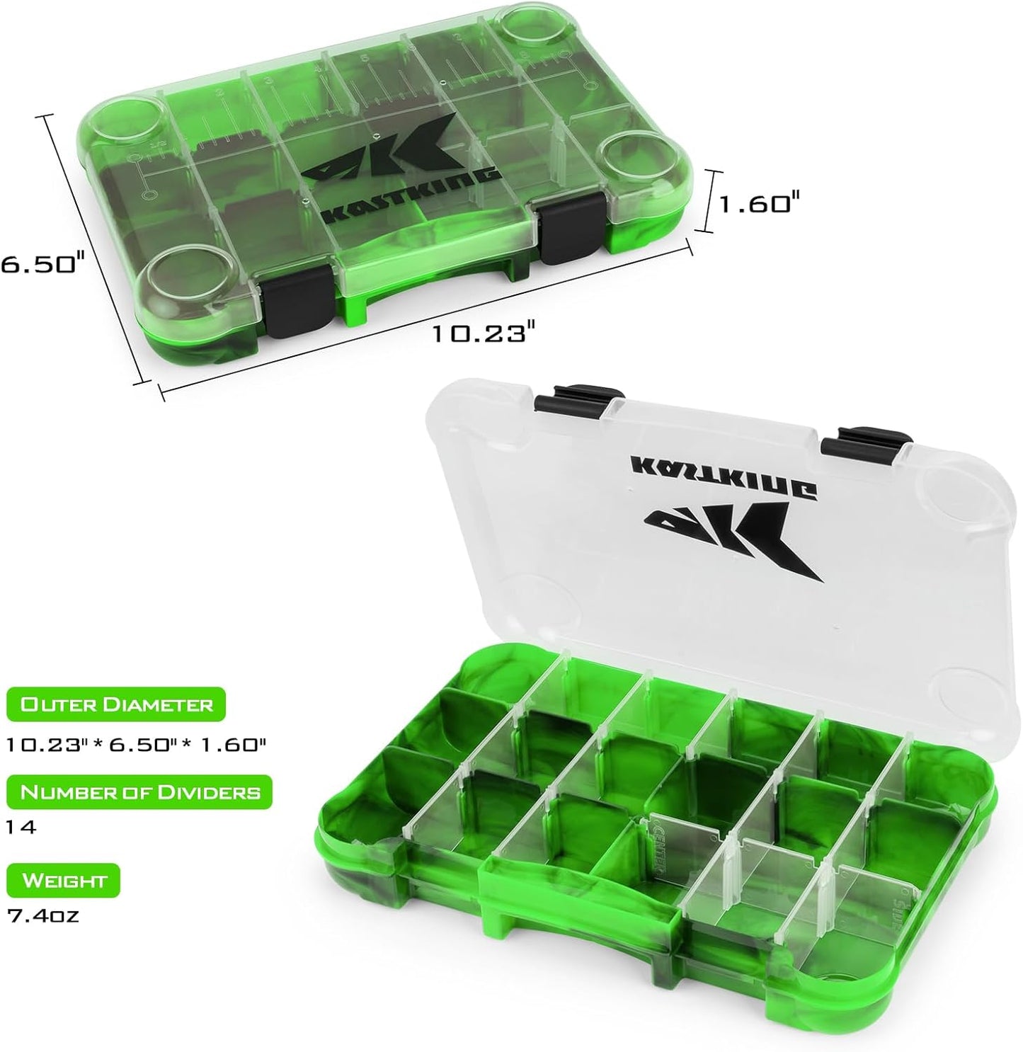 KastKing Tackle Boxes - Plastic Fishing Storage Organizer with Removable Dividers | 2-Pack or 4-Pack Options