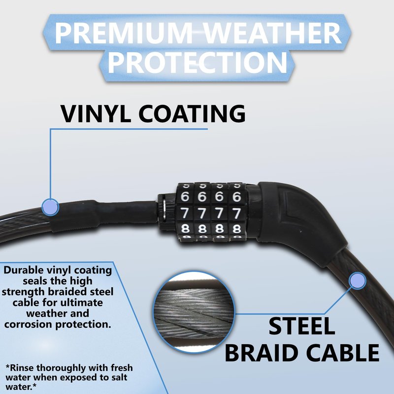 Lumintrail Long Coiled Bike Cable Lock 3/8 Inch (4, 6, 10, 15, 30ft), Weatherproof Locks for Kayak, Bike, Scooter, Paddleboard, Outdoor Equipment, Resettable Combination Lock Anti Theft Protection