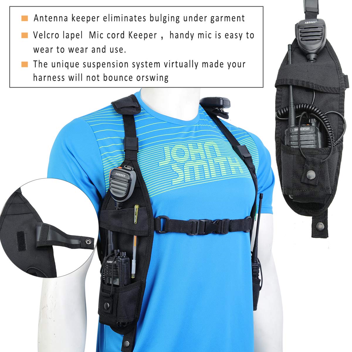 ABBREE Double Radio Shoulder Harness Holster Chest Holder Radio Case Vest Rig for Baofeng Motorola Midland Cobra Two Way Radio Walkie Talkie