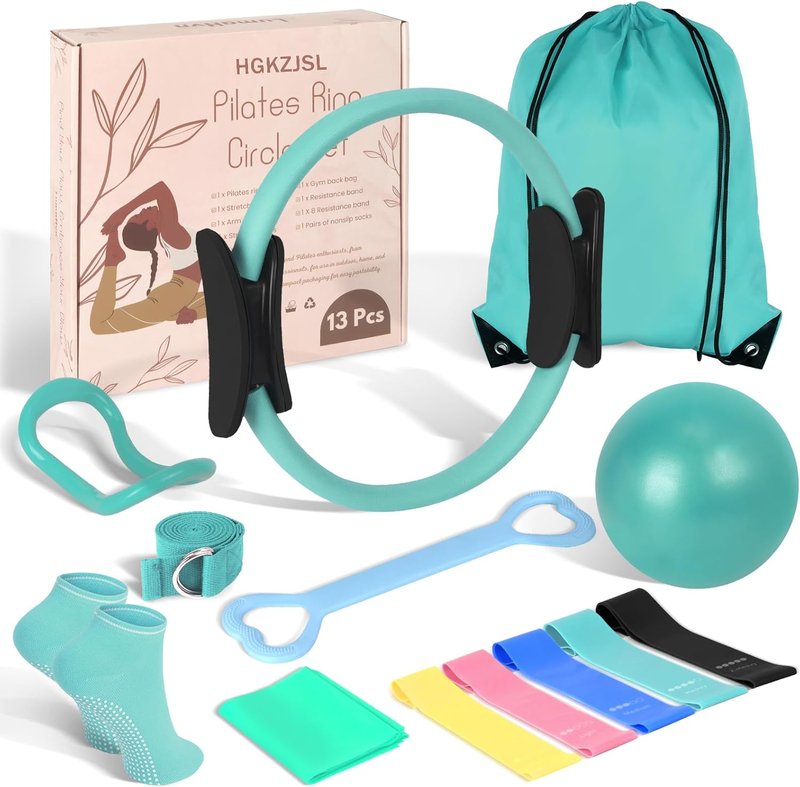 Pilates Kit for Women - 13-Piece Resistance Bands & Ring Set | Home Workout Essentials for Beginners