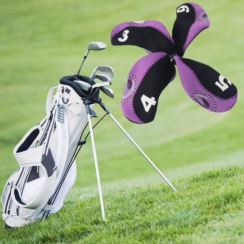 Seacloud 10Pcs Neoprene Golf Club Iron Head Covers Set, Purple/Black
