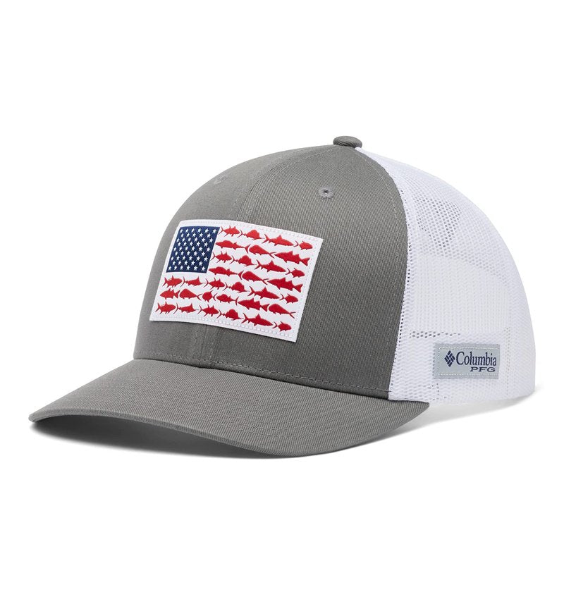 Columbia Unisex Unisex PFG Fish Flag Mesh Snap Back Hat, Titanium/White, One Size