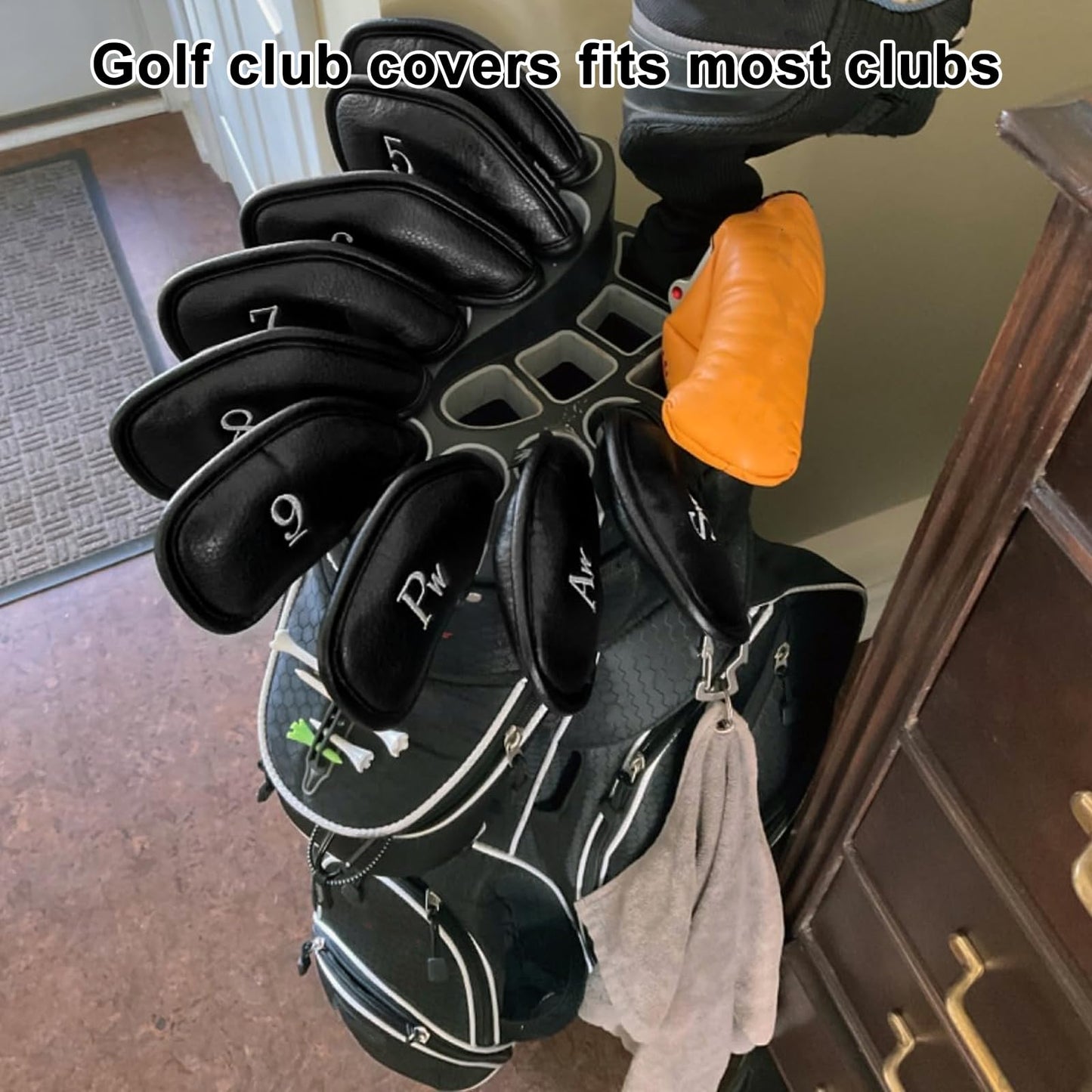 Mupera 12 Piece Black Leather Golf Iron Heads, Embroidery Golf Club Covers for All Brands, Provide Durable and Stylish Protection for Your Golf Clubs