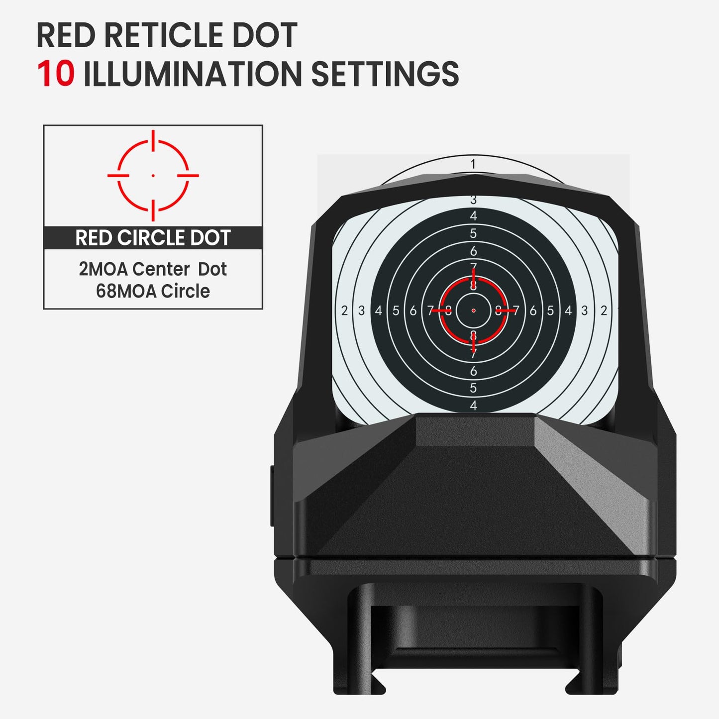 VOTATU RMD502-ER Red Dot Sight Shake Awake Reflex Sight 2 MOA Dot 68 MOA Circle 1x30mm Red Dot Scope with Picatinny Mount