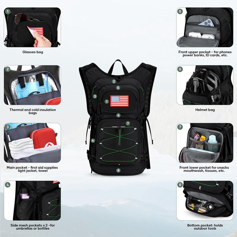 Maelstrom Hydration Hiking Backpack with 2L/3L Water Bladder, Water Running Backpack Men Women Lightweight Insulation for Hiking, Cycling, Running, Climbing, Camping (1.Black, 3L Bladder)
