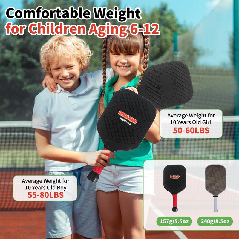 RORLAND Waterproof Pickleball Paddles Set of 2,Fun Play Sport Game for Kids or Adults Beginner,Teenagers Indoor Outdoor Activities (L,157g)