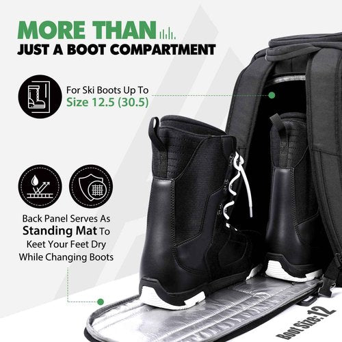 Hikenture Ski Boot Bag Backpack, 50L Padded Ski Bag Snowboard Boot Bag with Drain Holes, Large Capacity Water-Resistant Ski Travel Bag for Ski Boots, Helmet, Goggles, Clothes, Gloves, Snowboard Gear