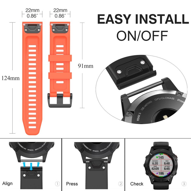 Band for Garmin Approach S60/S62/S70 47mm, Quickfit 22mm Watch Band Replacement for Garmin Forerunner 935/945/955/965/745/ Quatix 7/6/5 (No Tracker)