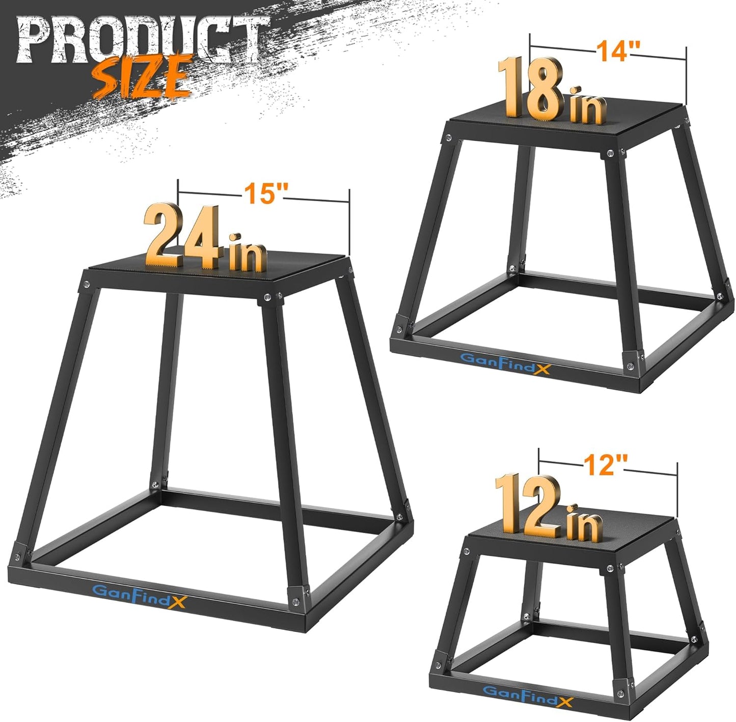 Plyometric Jump Box Set - Heavy Duty Steel Plyo Box for Home Gym | 12/18/24 Inch Anti-Slip Platform