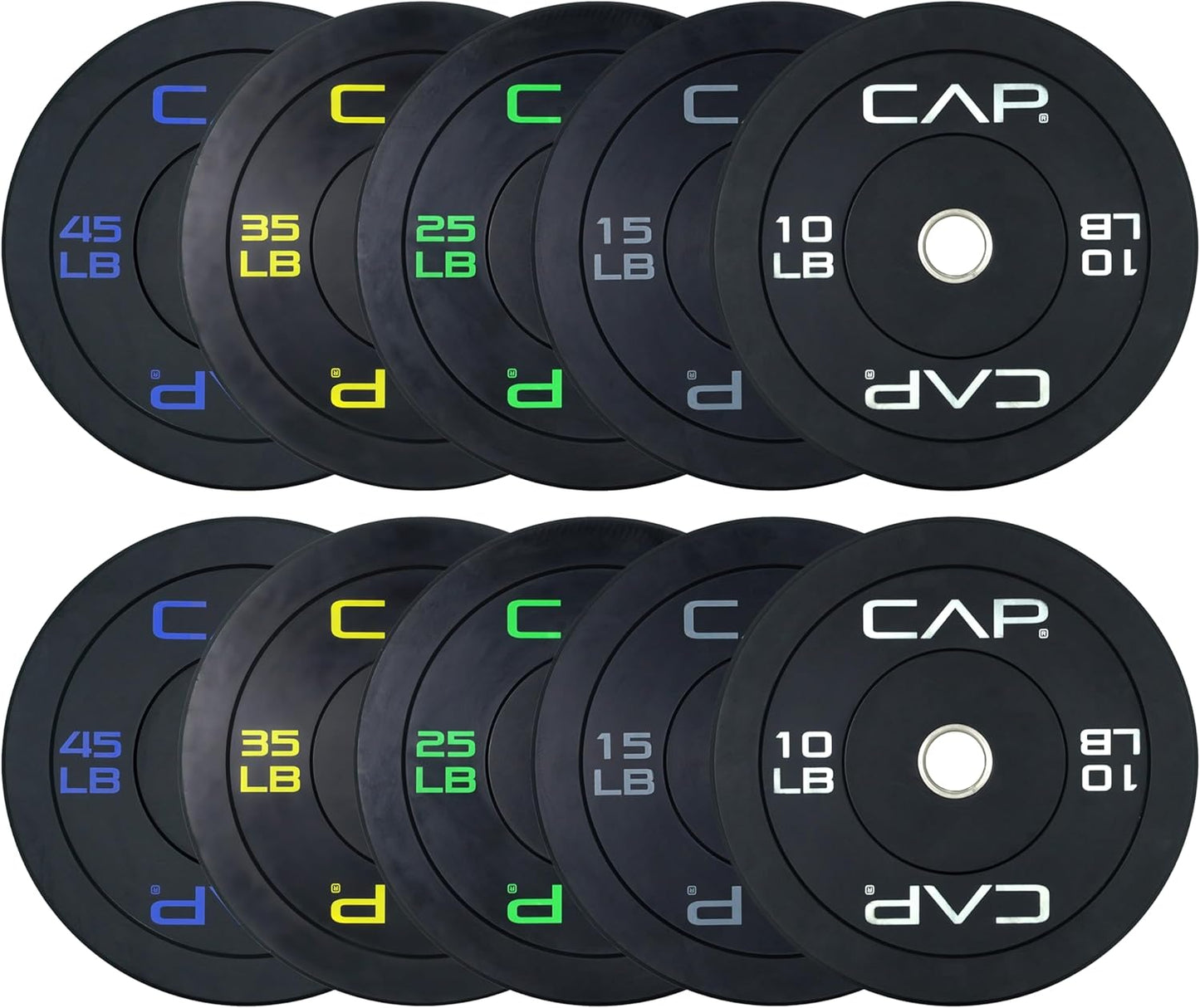 Olympic Bumper Plate Weight Set - 2-Inch Plates | 100-370 lbs | Multiple Colors Available | Optional Storage Rack