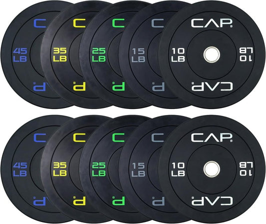 Olympic Bumper Plate Weight Set - 2-Inch Plates | 100-370 lbs | Multiple Colors Available | Optional Storage Rack