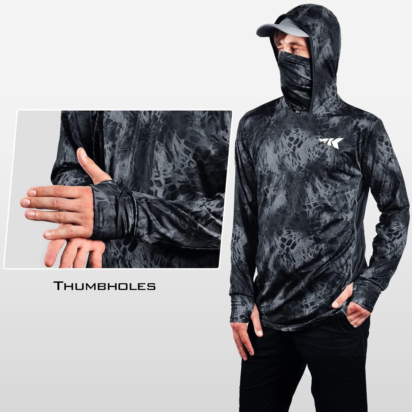 KastKing Men's UPF 50 Long Sleeve Fishing Hoodie - UV Protection, Lightweight & Comfortable