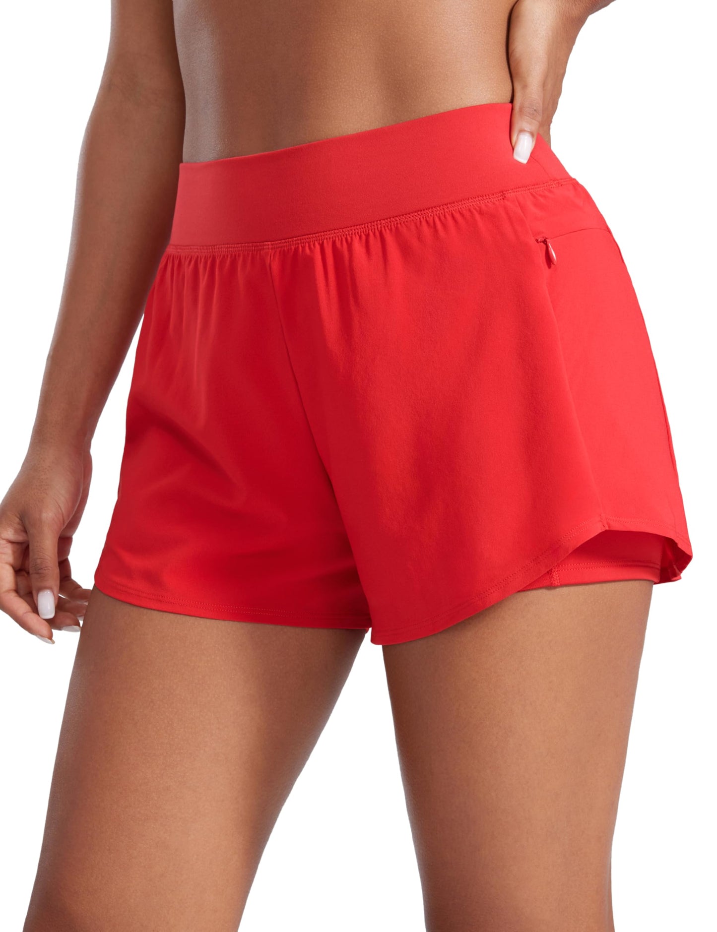 CRZ YOGA 2 in 1 Double Layer Running Shorts for Women 3" - High Waisted for Athletic Tennis Workout with Zip Pockets Deep Red Medium