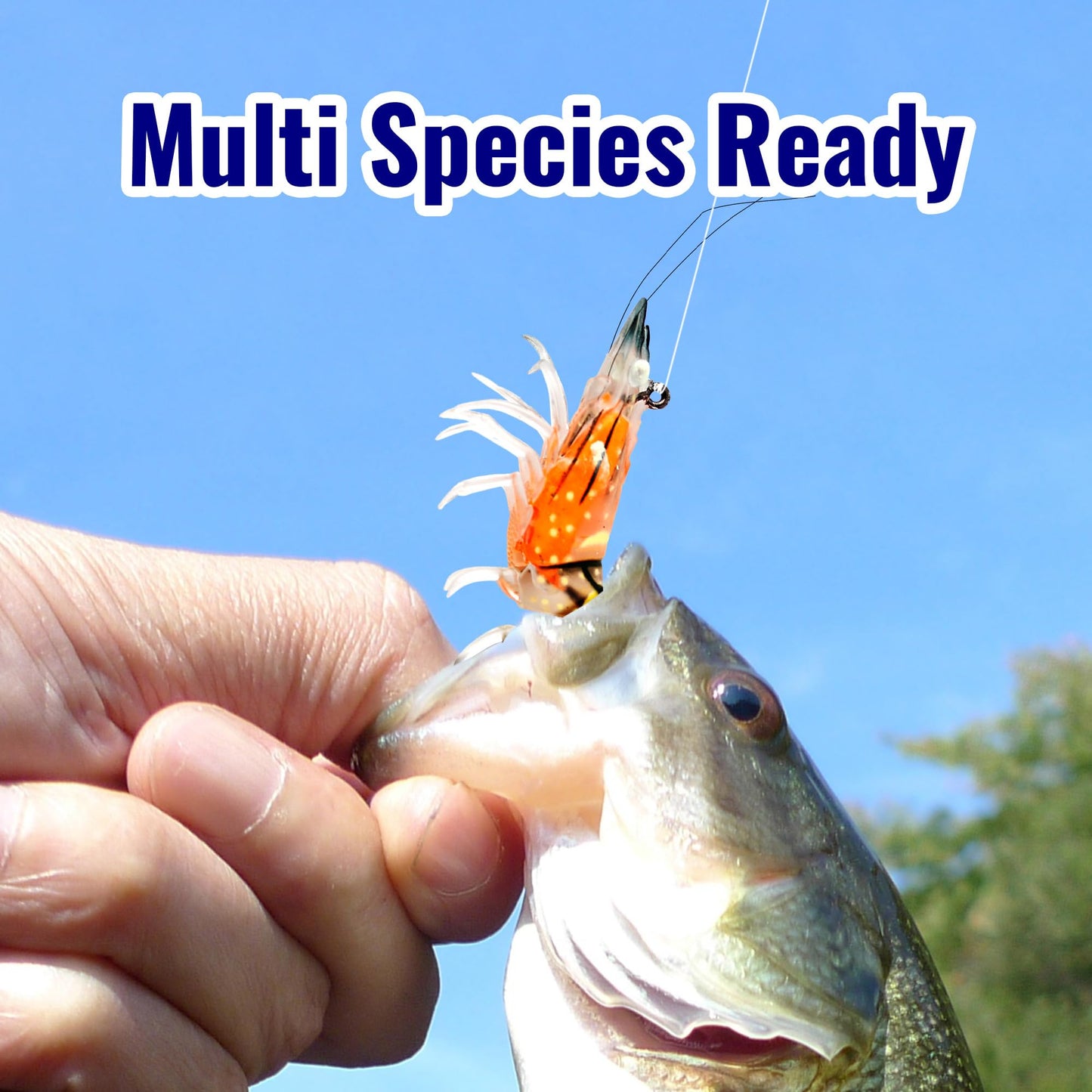 CASTSTRIKE 3Pcs Shrimp Fishing Lures for Saltwater and Freshwater Soft Bait Pre-Rigged Glow Eyes Lifelike Silicone Prawn Jig for Bass Trout Redfish Flounder Crappie Snook Walleye Fishing (3.5 in 3pcs)