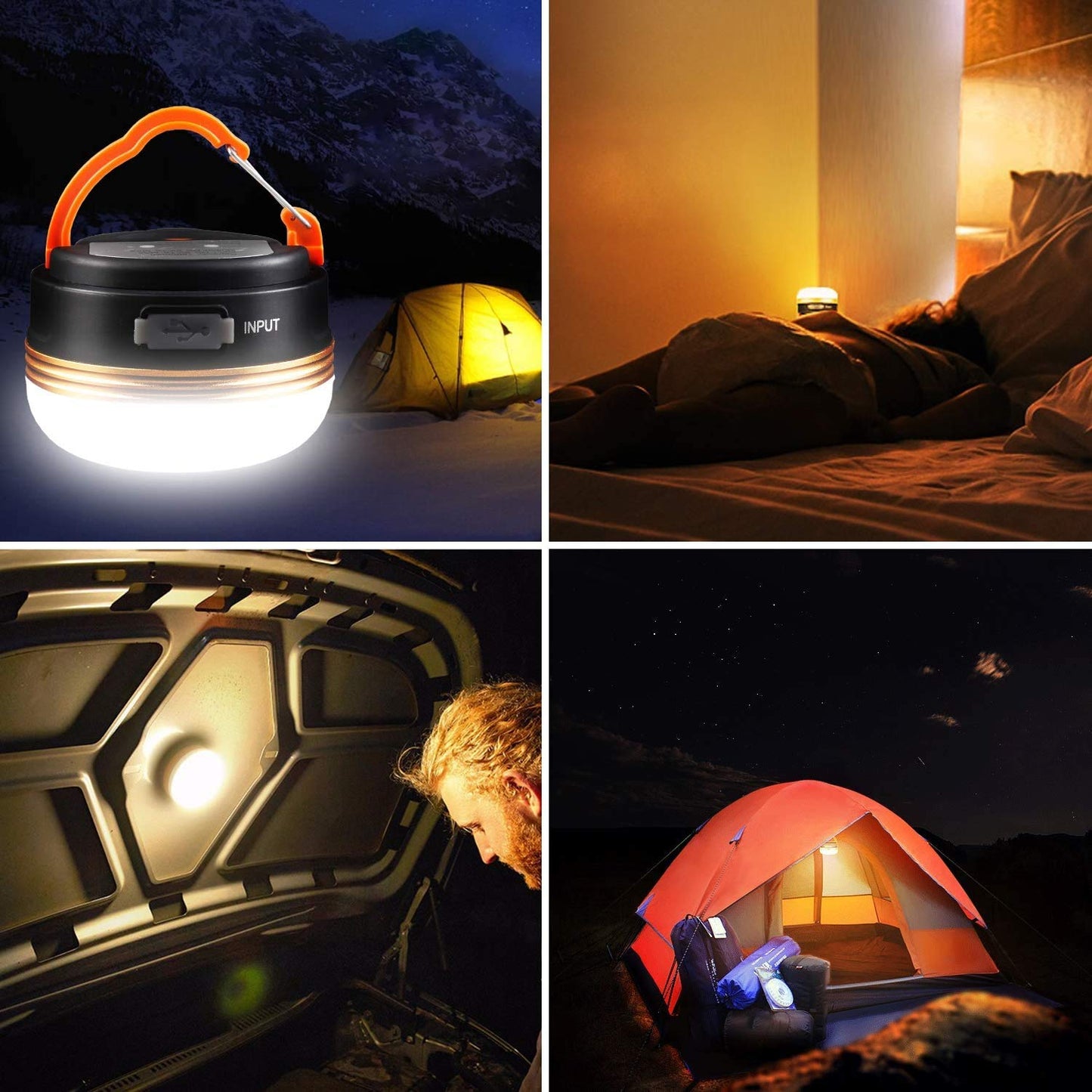 Censinda LED Camping Lantern, Rechargeable Portable Tent Light, 300LM,3 Light Modes,1800mAh Power Bank, Magnet Base,Electric Lantern Flashlight for Camping/Hiking/Fishing/Hurricane/Emergency(2 Packs)