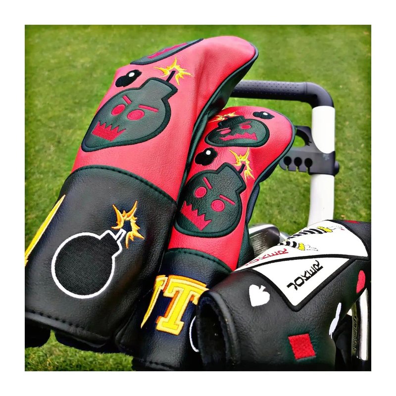 Craftsman Golf Bomb Red & Black Driver Fairway Wood Hybrid PU Leather Vintage Golf Clubs Head Covers (3PCS (1,F,UT))