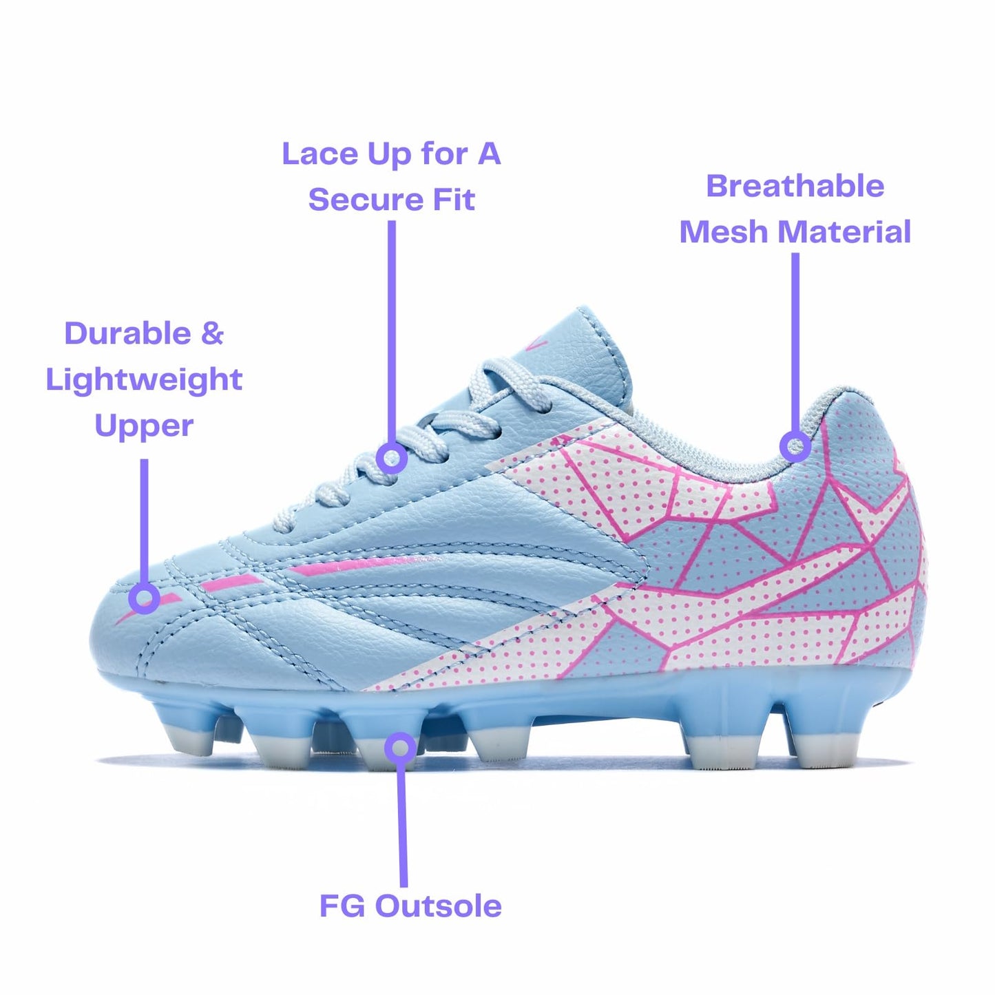 LIGVIV Girls Soccer Cleats for Toddler and Little Kids - FG Lace Up Soccer Shoes - Firm Ground Outsoles for Artificial Turf (Pink Blue, Little Kid, 11, Numeric, US Footwear Size System, Medium)