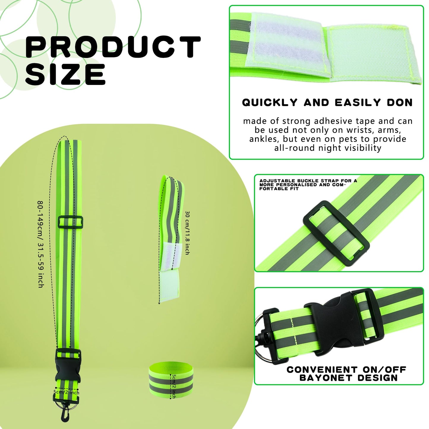 Hoarost 12 Pack High Visibility Reflective Running Gear Includes 4 Pcs Adjustable Reflective Sash and 4 Pcs Reflective Wristbands for Running Walking Biking at Night
