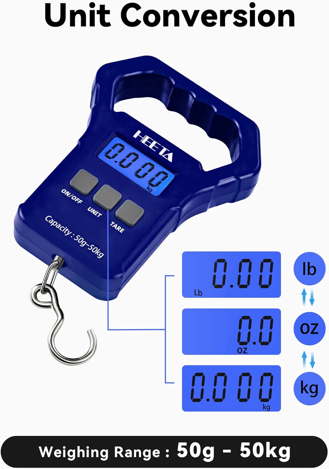 Digital Fishing Scale - 110lb/50kg Portable Hanging Weight Scale with Backlit LCD Display | Non-Slip Handle & Hook