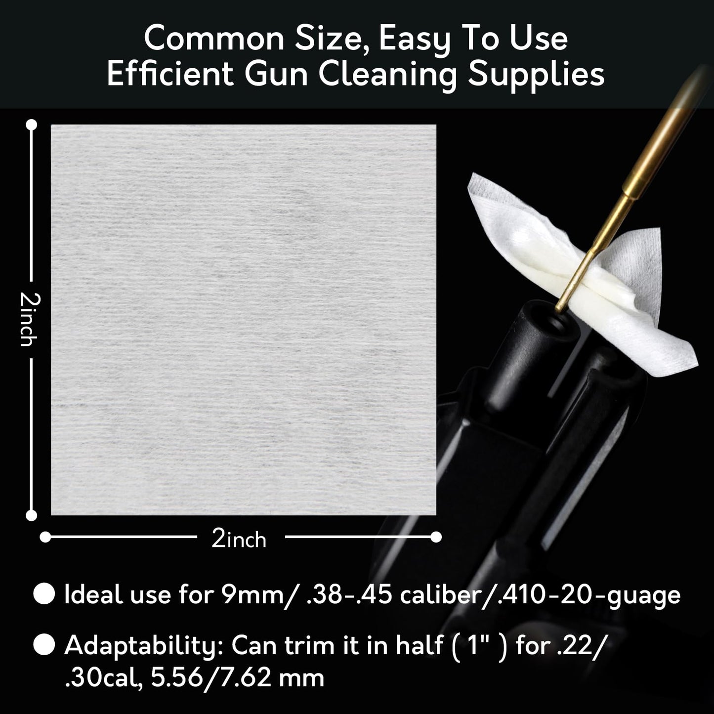 1800 PCS Gun Cleaning Patches - Highly Absorbent, Lint Free Gun Patches, 2"x2" Cleaning Cloths Fit for Most Caliber .30 Cal/ 9mm