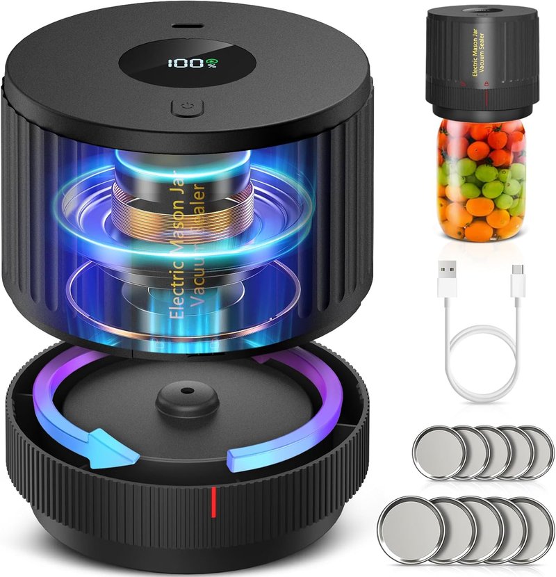 Mason Jar Vacuum Sealer - Electric Food Sealing Machine for Wide & Regular Mouth Jars | Black