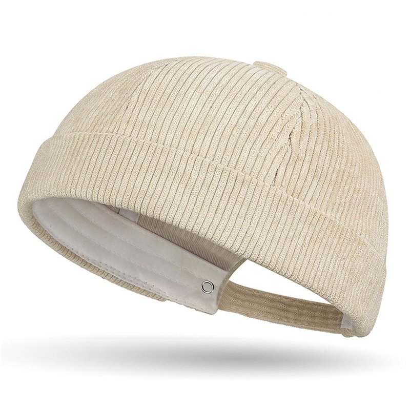 Corduroy Brimless Hat for Men Women Solid Rolled Cuff Docker Cap Harbour Beanie Hats Landlord Hat Sailor Cap K274