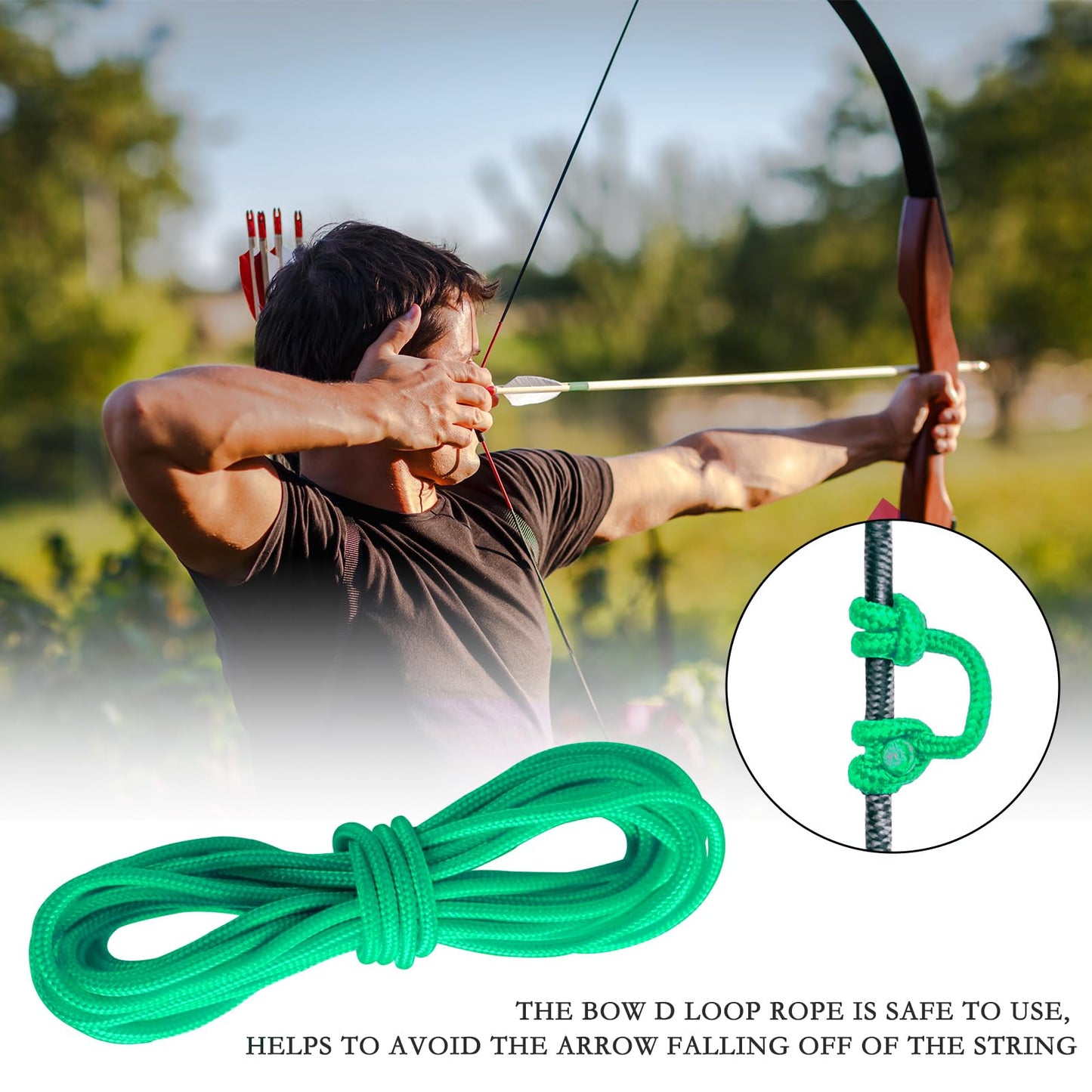 Archerest Bow String D Loop, 10 ft. D Release Nocking Loop Rope for Compound Bowstring Archery Green
